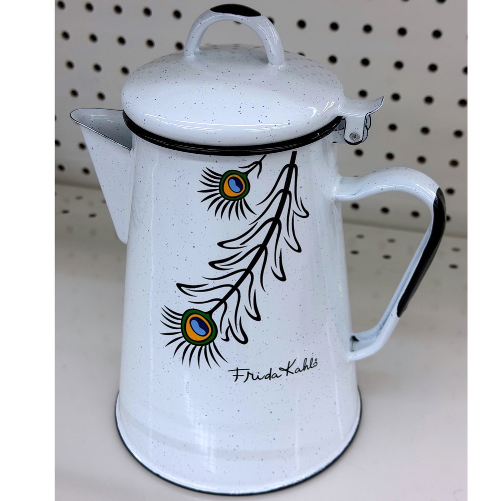 Frida Kahlo Santa Anita Enamel Coffee Pot 2L White Peacock New With Box